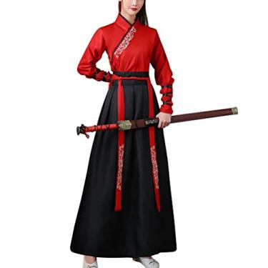 Imagem de Roupa tradicional chinesa para adultos Hanfu antigo espadachim cosplay fantasia feminina masculina roupas de artes marciais, nº 12 vermelho/preto, M/155-165