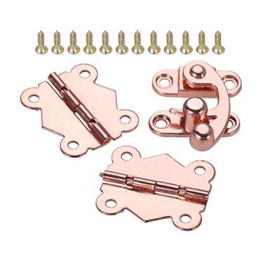 Imagem de 3 pçs/set rosa de ouro caixa de madeira fivela hasp trava trava com porta hinges gaveta de armário decorar dobradiça para hardware de móveis YYDFPIIA