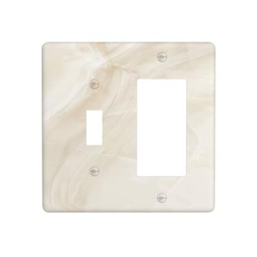 Imagem de Naiqadnehz Capas de tomada bege textura de mármore padrão de pedra 1 interruptor 1 interruptor de luz combo interruptor de luz placa decorativa placa de parede elétrica para decoração de quarto e
