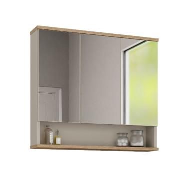Imagem de Armário de Banheiro com Espelho 3 Portas Nude e Carvalho