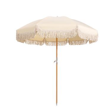 Imagem de TRGCJGH Guarda-chuva de praia com franja, guarda-chuvas de mesa dobráveis portáteis para mercado ao ar livre, com design inclinado guarda-chuvas portáteis (bege)