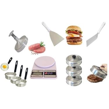 Imagem de Kit Hambúrguer Para Preparo de Lanches Artesanal, Espátulas, Modeladores, Abafadores