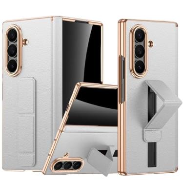 Imagem de YQODSZ Capa de couro para Samsung Galaxy Z Fold 7 com alça de mão escalável e suporte, protetor de tela de privacidade integrado de couro premium com tudo incluído, à prova de choque, capa protetora