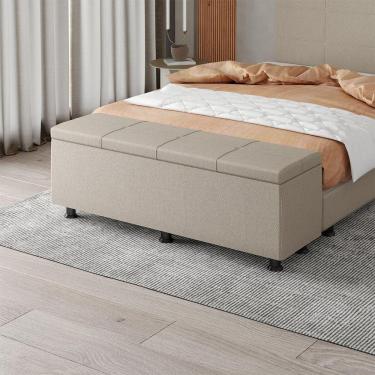 Imagem de Baú Sapateira Estofada Casal King Size 195 Cm Marte Linho Skybox Bege
