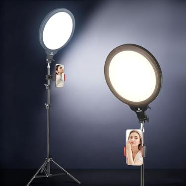 Imagem de Anel de luz de tela inteira de 25,4 cm com suporte de tripé de 70 polegadas e obturador remoto, 3 modos de cor, LED regulável para iPhone e Android, perfeito para transmissão ao vivo, gravação de