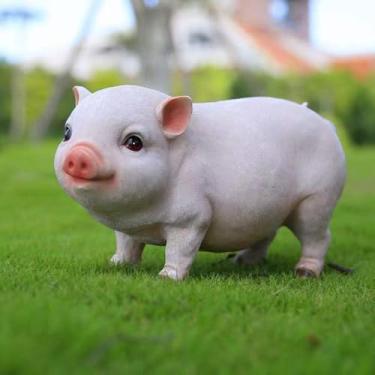 Imagem de Estátuas de decoração de jardim de porco, tema de gnomo, presente de decoração de casa ao ar livre, estatueta de animal grande realista decoração de leitão rosa - escultura de porco bebê de resina