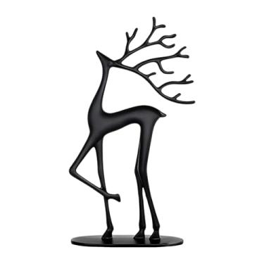 Imagem de Wswqop Estatueta de Rena, Decoração de Natal, Escultura de Rena, Centro de Mesa, Estatuetas de Natal Modernas para Decoração de Casa e Ambientes Internos, L Black