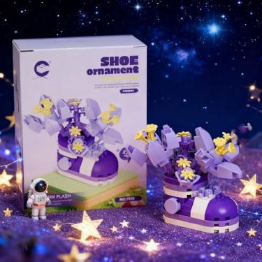 Imagem de Conjunto de micro viola Yedoensis com pote de exibição (forma de sapato), coleção de esculturas botânicas, projeto de construção de microblocos adultos para decoração de casa e escritório (Viola