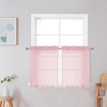Imagem de Chyhomenyc Cortinas transparentes esmagadas de 61 cm de comprimento, cortina de cozinha pequena com filtragem de luz sobre a pia, cortinas curtas de meia janela para porão de banheiro, cada 106 cm L x