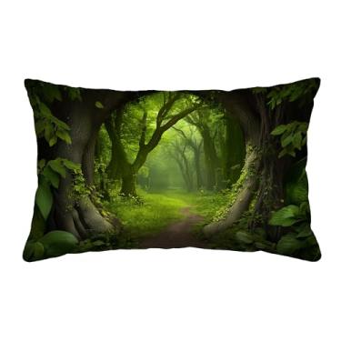Imagem de Capas de almofada decorativa para lombar floresta verde mágica, 30 x 50 cm, decoração moderna de casa de fazenda para sofá, sala de estar, sofá