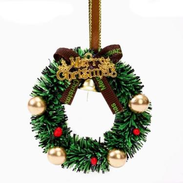 Imagem de Mini guirlanda de Natal, 1 peça, decoração de atmosfera de Natal, mini guirlanda de fita marrom com sinos, enfeite de árvore, decoração de janela para arte de parede e sinos de enfeite de carro - A22