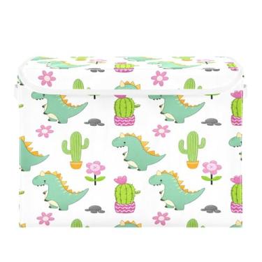 Imagem de SEHANY Cestas de armazenamento engraçadas de dinossauro com tampas, organizador de caixa de armazenamento dobrável, caixas de armazenamento de armário de tecido para roupas cobertor de escritório