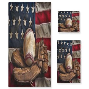 Imagem de Blueangle Conjunto de toalhas de taco de beisebol vintage - 3 peças de toalhas de banheiro macias absorventes para spa e decoração de casa (inclui banho, toalha de mão e toalha) #524
