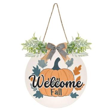 Imagem de SEHANY Guirlandas de outono para decoração de porta da frente, letreiro de boas-vindas de abóboras de madeira rústica para pendurar no dia de Ação de Graças para decoração de festas ao ar livre