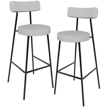 Imagem de Kit 02 Banquetas Alta Cozinha Bar Sala Jantar Estrutura Em Aço Milão L02 Linho Cinza - Lyam Decor