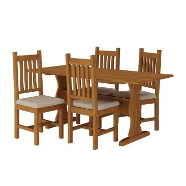Imagem de Conjunto Mesa 120cm X 80cm com 4 Cadeiras Estofadas Germany Mogno Mel