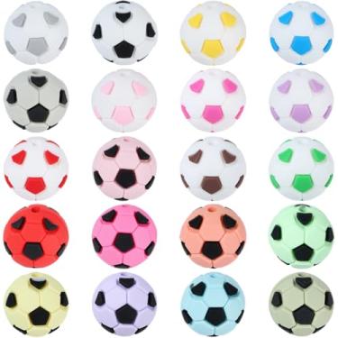 Imagem de SUNNYCLUE 1 caixa, 40 peças, 20 cores, contas de futebol de silicone, contas focais, bola esportiva, futebol, silicone, espaçadores soltos para fabricação de joias, faça você mesmo, canetas com contas