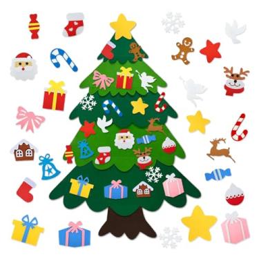 Imagem de Zankubom Conjunto de árvore de Natal de feltro faça você mesmo, árvore de Natal de feltro de 8 metros com 25 ornamentos para crianças, enfeites para pendurar, conjunto de árvore faça você mesmo