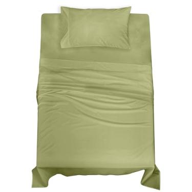 Imagem de ROYALE LINENS Jogo de lençol solteiro 100% algodão orgânico - tecido percal - conjunto de 3 peças - 1 lençol de cima, 1 lençol com elástico profundo e 1 fronha - lençol de cama verde sálvia - solteiro