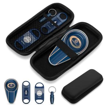 Imagem de Conjunto portátil de acessórios para charutos, caixa de charuto/umidificador 4 em 1 - cortador de corte V, cortador reto, furador, cinzeiro de cerâmica com bolsa de acessórios, kit de ferramentas de