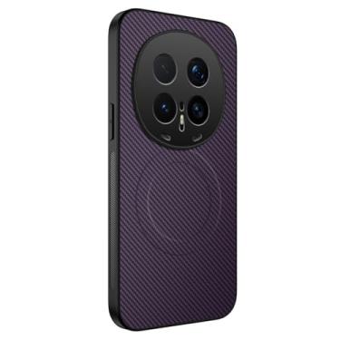 Imagem de LYJSMGZ Capa magnética para Huawei Honor Magic 8 Pro/Magic 8, capa de textura de fibra de carbono à prova de choque militar suporta carregamento sem fio, roxo, Majic 8 Pro