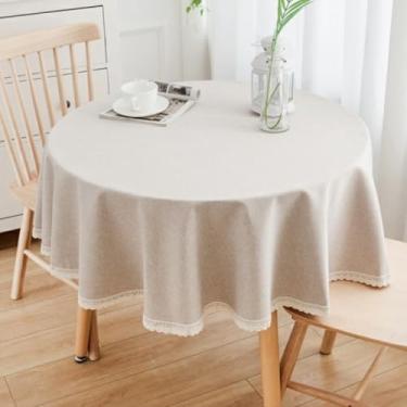 Imagem de Wuluwala Toalha de mesa redonda de tecido decorativo de cor sólida de 99 cm, toalha de mesa de linho de algodão com acabamento em renda, resistente a manchas, capa de mesa de jantar para cozinha, café
