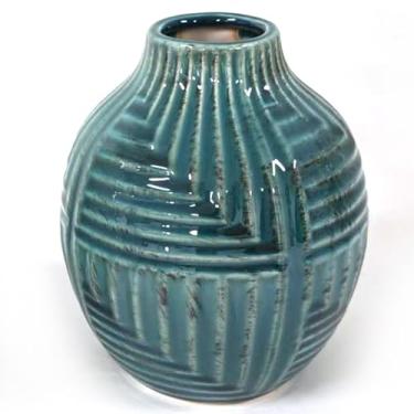 Imagem de hjn Vaso de cerâmica - Vaso azul-petróleo para decoração de casa, vaso de flores para centros de mesa, vasos de decoração moderna para sala de estar/estante/cornija/detalhes de decoração de casa