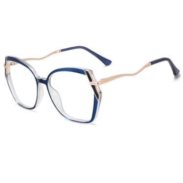 Imagem de Armação de óculos vintage para mulheres, óculos grandes com dobradiça de mola, transparentes e da moda (6)