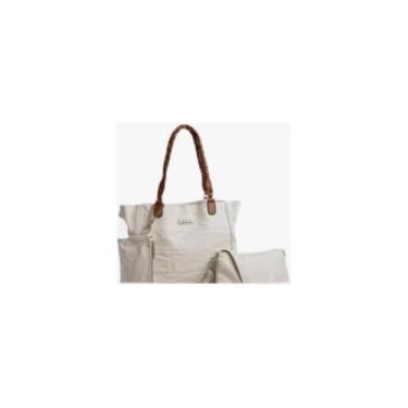 Imagem de Kit 3 Peças Bolsa Feminina Estilo Tote, Couro Sintético, Branca com Alça Caramelo, Bolsa Grande 43x30x11cm, Bolsa Média Transversal, Necessaire