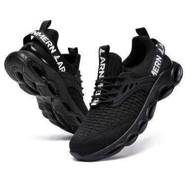 Imagem de LARNMERN Sapatos Com Biqueira De Aço Para Homens E Mulheres, Tênis De Segurança Leves, Amortecimento Confortável, Tênis De Trabalho (11,5, Preto Profundo)