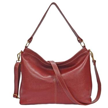 Imagem de Bolsa Feminina Transversal e Ombro Couro Legítimo com Zíper Tamanho Médio MDXB348 (Vermelho Escuro)