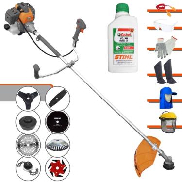Imagem de Roçadeira Tekna RL430P 43cc Com Carretel + Facas 2 Pontas, 3 Pontas, 6 Pontas, 40 Dentes, 80 Dentes, Trimmer e Escova de Aço + EPI + ÓLEO STIHL