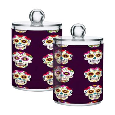 Imagem de CEBUGI Dispensador de suporte Qtip para cotonetes, bolas, almofadas, palitos de fio dental, crânios de açúcar coloridos, frasco de boticário de plástico transparente com tampa, acessórios essenciais