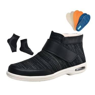 Imagem de Sapatos Edema Diabético Idosos Ao Ar Livre, Sapatos Ortopédicos De Cano Alto Para Homem Ajustáveis ​​e Respiráveis ​​para Edema Diabético Inchado, Casa Extra Confortável Interior(Black Gray,40 EU)