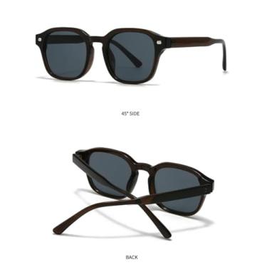 Imagem de HCPIHF Óculos de sol da moda femininos retrô com rebites, armação uv400, masculino (C4 marrom escuro e cinza)