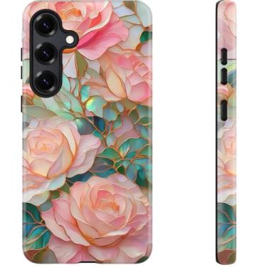 Imagem de DEENAKIN Capa fofa para Samsung Galaxy S24 Plus - Compatível com carregamento sem fio - Silicone macio de camada dupla + capa rígida - Design elegante de flores silvestres - Capa de telefone chique