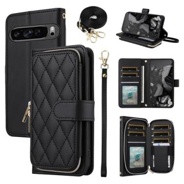 Imagem de Furiet Argyle Capa carteira para Google Pixel 9 Pro XL/10 Pro XL com alça de pulso/ombro, compartimentos para cartões, bolsa com zíper, luxuosa, couro PU, suporte para celular para Pixel9 9Pro Nine