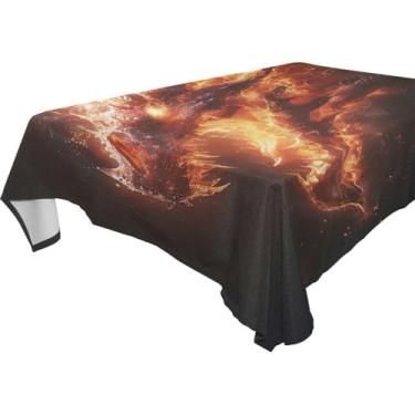 Imagem de YETTASBIN Toalha de mesa quadrada de dragão de fogo, à prova d'água, resistente a rugas, lavável para piquenique, jantar, férias, cozinha, festa, decoração, 137 x 137 cm