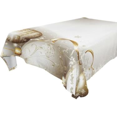 Imagem de YETTASBIN Toalha de mesa quadrada de bola de Natal, à prova d'água, resistente a manchas, lavável de poliéster, para piquenique, jantar, férias, cozinha, festa, decoração, 152 x 152 cm