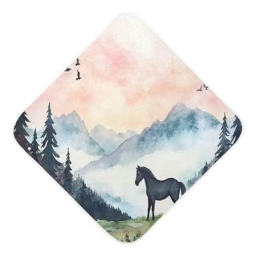 Imagem de Burbuja Toalha de banho de bebê Horse in Mountains - Toalha com capuz de musselina macia e absorvente para recém-nascidos, 89 x 89 cm