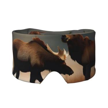 Imagem de Máscara protetora para olhos e orelhas com estampa de alce e urso de veado, respirável, ajustável, blecaute, confortável