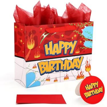 Imagem de Conjunto de Sacolas Lembrancinhas para Festa Aniversário, Desenho Animado Sacolas Vermelhas e Brancas com Alça de Presente com Envelopes e Cartão Felicitações