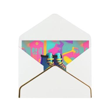 Imagem de Cartões de felicitações com estampa de patins coloridos retrô para todas as ocasiões, convites de festa de aniversário de casamento, 12,7 x 15,2 cm