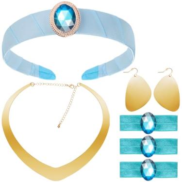 Imagem de GHGMAO Conjunto de fantasia de princesa árabe para mulheres, meninas, fantasia de Dia das Bruxas, tiara de cabelo