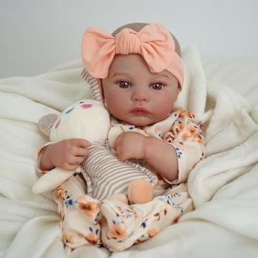 Imagem de Bebê Reborn Silicone Boneca Menina Realista Olhos Castanhos 48cm Pode Dar Banho