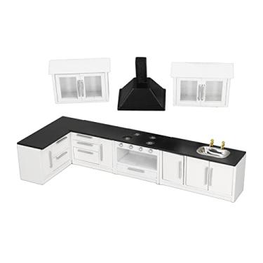 Imagem de TOPINCN 1:12 Mini Armário de Cozinha para Casa de Bonecas, Conjunto Moderno de Cozinha para Casa de Boneca de Madeira Com Portas e Gavetas para Decoração de Casa de Bonecas