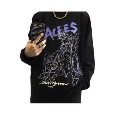 Imagem de Camiseta Masculina Oversized Y2K Anime Casual De Manga Longa Harajuku 