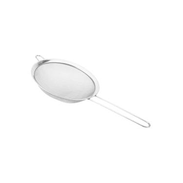 Imagem de Peneira de Cozinha em Aço Inox, 20cm de Diâmetro, 35cm de Altura, Malha Fina, com Cabo Longo e Apoio Lateral, 80g