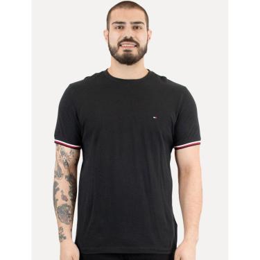 Imagem de Camiseta Tommy Hilfiger Piquet Global Stripe Cuff Preta-Masculino