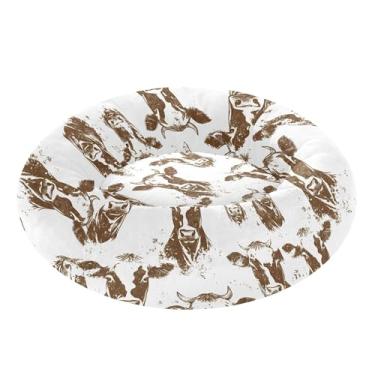 Imagem de SEHANY Cama de cachorro com estampa de vaca marrom, removível e lavável, pequena, redonda, cama de gato fofa, super macia, confortável para animais de estimação com fundo antiderrapante para cães